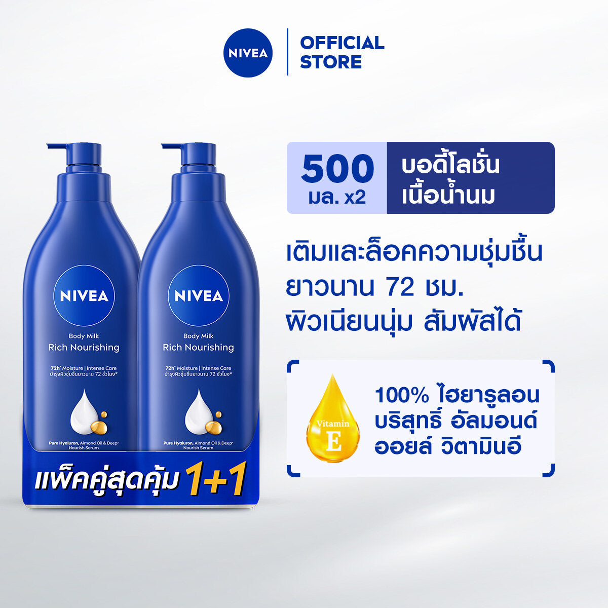[ເກັບຄູປອງພິເສດເພີ່ມດ້ານລຸ່ມ] NIVEA BODY MILK RICH NOURISHING 500 ມລ. NIVEA 2–4 ຊິ້ນ