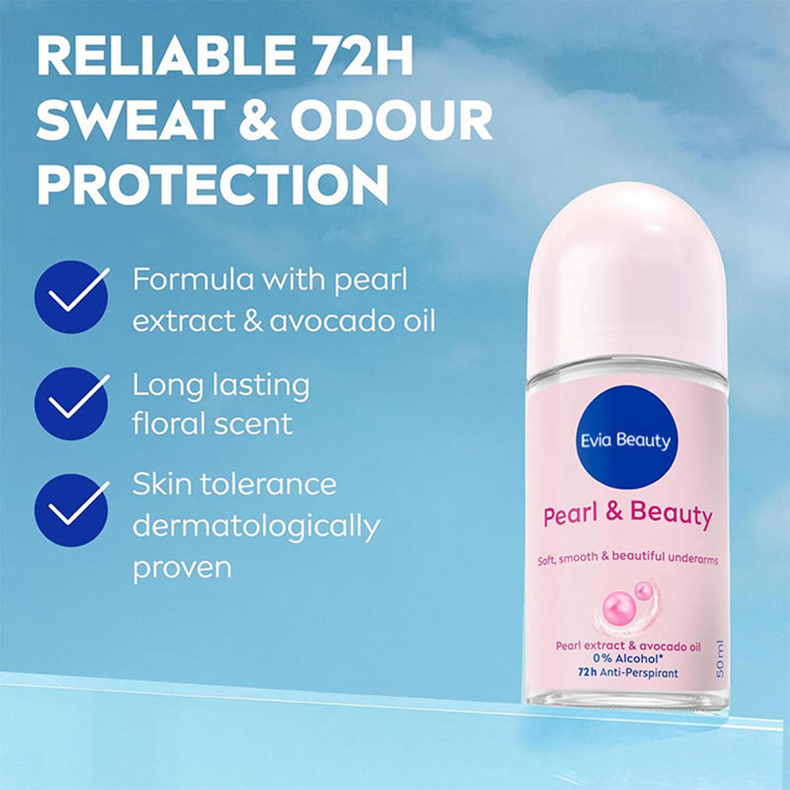 EVIA ໂຣອອນ ເພີລແອນບິວຕີ້ 50 ມລ (EVIA Roll On Pearl & Beauty 50 ml) [ເກັບຄູປອງພິເສດດ້ານລຸ່ມ] EVIA ໂຣອອນ ເພີລແອນບິວຕີ້ 50 ມລ ຂາຍດີ 2-4 ອັນ