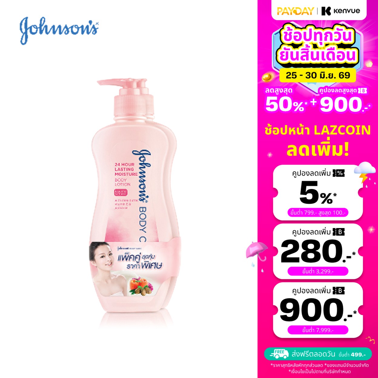 [ແພັກຄູ່] ໂລຊັນທາຜິວ Johnson Body Care 24 Hour Lasting Moisture Lotion 400 ml x 2 ຂວດ